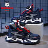 巴布豆（BOBDOG）男童鞋儿童运动鞋秋冬季新款加绒二棉鞋中大童男孩鞋子防滑休闲鞋 深蓝红【春秋皮面】XYYS021 28 鞋内长17.8cm