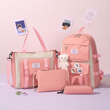 第九城（V.NINE）双肩包男孩女生卡通印花书包四件套帆布休闲背包校园中小学生书包