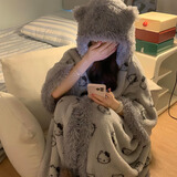 俞兆林睡袍套装少女加绒加厚睡衣女珊瑚绒灰色kt冬季新款软妹家居服斗篷