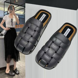 欧品臣罗马凉鞋女夏季外穿新款包头半拖鞋穆勒鞋镂空时尚女鞋一脚蹬平底 黑色 37 -38脚合适