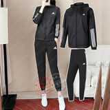 阿迪达斯 （adidas）秋季运动套装女 晨练夜跑健身训练防风衣连帽夹克外套休闲长裤 IS8036+JI8313/黑色两件套 M/165