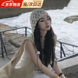 JIOESC帽子女秋冬季旅行拍照出游百搭民族风镂空时尚编织帽针织帽包头帽 米色