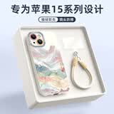 XP适用苹果15手机壳镜头全包iphone15防摔散热硅胶超薄男女生高级感带挂绳保护外壳-古董白国风山水