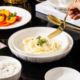 顺祥轻奢碗碟套装陶瓷米饭碗家用高档釉下彩纯白简约碗盘餐具汤面碗 8英寸圆盘