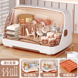 纳份爱奶瓶收纳箱厨房碗筷置物架家用防潮防尘柜宝宝餐具收纳箱 加大号-棕色【加厚防尘-送6支架】