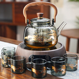全度玻璃提梁壶家用小型电陶炉煮茶器烧水壶大容量保温玻璃茶壶 【升级新款】+木色电陶炉+6杯