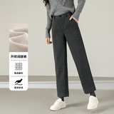 韩都衣舍直筒宽松开衩西装裤女2025年春秋款简约通勤显瘦小个子休闲烟管裤