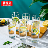 捷安玺加厚玻璃水杯夏季家用耐高温果汁杯啤酒杯牛奶杯学生礼物6只装