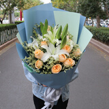 琐拉情人节鲜花速递玫瑰百合混搭花束送朋友女友生日礼物全国同城配送 11朵香槟玫瑰+9朵白百合混搭花束