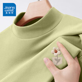 真维斯（Jeanswest）长袖t恤打底衫女装秋冬季新款双面绒上衣服立领保暖衣纯色内搭女 浅绿 小毛绒花口袋_K L