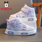 巴布豆童鞋女童舒适高帮休闲鞋冬季加绒保暖儿童板鞋106555085糖果紫33