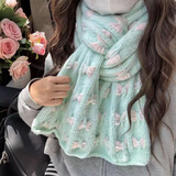 畅印蝴蝶结围巾毛线手工diy材料包秋冬季高颜值钩织围脖送女朋友礼物 【400g】薄荷绿（主）+粉色（辅）【送环形针+教程】