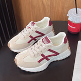 鹿季韩系条纹系带小白鞋女2025年夏季新款时尚百搭超火运动休闲阿甘鞋 安可拉红 单层 38