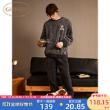 果壳（Gukoo）情侣睡衣女秋冬季迪士尼米奇舒棉绒简约男家居服套装 灰色男套 XL