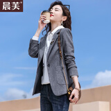 晨芙千鸟格小西装外套女春秋时尚气质休闲小个子短款复古格子西服上衣 灰格外套【常规款】 2XL 建议120-130斤