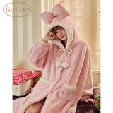 果壳（Gukoo）睡衣女冬季新款多款可爱女家居服保暖连帽卡通睡袍 水粉 M