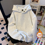 鲸规cleanfit重磅纽扣连帽卫衣男2025新款外套春秋季潮流美式高街帽衫 白花灰 加绒 2XL （145斤-160斤）收藏加购优先发货