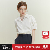 范思蓝恩23FS12179法式短袖衬衫女设计感小众夏季职业面试衬衣 椰奶白 M