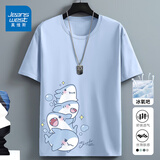 真维斯（Jeanswest）冰丝中袖男2025夏季简约印花宽松冰感速干短袖T恤男士大码上衣服 浅蓝色(大星星鲨右下标) 2XL (185) (体重155-180斤)