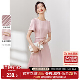 尚都比拉设计感拼接连衣裙夏季高级感气质百褶裙小个子中长裙子 粉陶色 XL