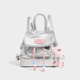 麓格立包包女包双肩包复古可爱时尚少女七夕节包ins学生小背包小众书包 女士双肩包【银色】+长腿挂件