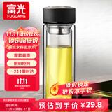 富光 男女士双层玻璃杯 水杯 支持团购定制 304杯子泡茶杯400ML黑
