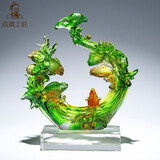 淄博琉璃工艺品金玉满堂金鱼摆件客厅酒柜电视柜高档装饰乔迁礼品 金玉满堂大（绿琥色）送水晶底座