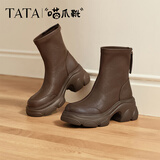 他她（TATA）喵爪靴秋冬时装靴女短靴新款弹力靴CEG07DZ6 啡色 36