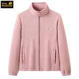 森州狼爪奥粒绒外套男女立领刺绣抓绒衣加绒加厚户外防风上衣可团购定Logo 女-樱花粉 XL