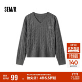森马（Semir）森柔毛衫|毛衣女刺绣V领显瘦宽松2024绞花上衣复古风109724107014