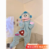 杰班漾白色丑鱼连体睡衣卡通可爱搞怪珊瑚绒连体睡衣男女加绒加厚家居服 蓝色-连体丑鱼睡裤+带鞋子 M 【建议身高160-165cm】