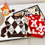 贝婴初（BEIYINGCHU）秋冬新款儿童加绒T恤拜年服男女童加厚长袖保暖卡通针织毛衣 卡码拍大两码，偏小1.5码 100 (建议身高80-90cm)