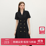 范思蓝恩正式气质通勤连衣裙女夏季收腰显瘦面试西装裙 黑色 M