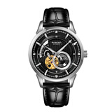 斯诺威登 RUNOSD R瑞士正品十大品牌手表斯诺威登男士全自动机械表夜光防水镂空男表 精钢黑-皮带 41mm