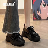 靖话黑色粗跟小皮鞋女2025秋冬季新款日系jk制服配裙子单鞋百搭乐福鞋 黑色亮光 38 (240mm)