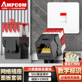 安普康（AMPCOM）网络面板带六类模块 单口千兆CAT6类网线插座 RJ45非屏蔽镀金水晶头180°打线网口 黑色AC6811BK