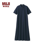无印良品 MUJI 女式 新疆棉珠地网眼编织 短袖POLO连衣裙 海军蓝 M-L