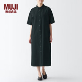 无印良品（MUJI）女式 凉爽 五分袖 衬衫连衣裙 BCL65C3S 衬衫裙裙子长裙 黑色 S(155/80A)