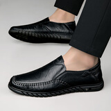 帝洛驰男鞋真皮男休闲鞋头层牛皮豆豆鞋男轻便牛皮男士商务休闲皮鞋子男 黑色 41