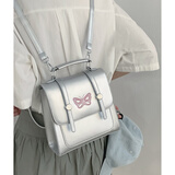 瑜品佳 双肩包女包复古 小众通勤轻便多功能学生背包女手提学院风斜挎包 小香风背包【银色】