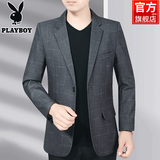 花花公子（PLAYBOY）西服男士小西装韩版修身上衣帅气休闲格子套装潮流春秋正装外套 20246/801黑色 L 175