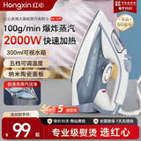 红心 RED HEART 电熨斗 家用蒸汽挂烫机 2000W陶瓷底板手持干湿两用高效杀菌除螨除皱 RH1370 浅灰色