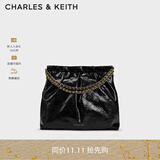 CHARLES&KEITH子母链条大容量流浪包托特包单肩斜挎包女包生日礼物CK2-40671449 Black黑色 L