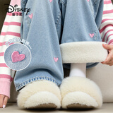 迪士尼（Disney）童装儿童洋气韩版阔腿裤2025冬季新款加绒加厚冬装裤子中大童长裤 【爱心刺绣】纯色牛仔浅蓝 130