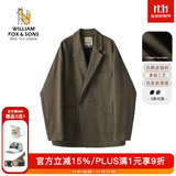 William fox&sons威廉福克斯仿麂皮绒小西服男轻商务复古宽松易打理便西休闲西装男 咖色(双排扣） M /48