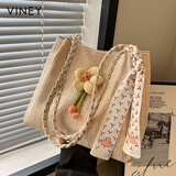 viney新款编织包包女包大容量托特包高级感生日礼物送女友老婆 【米白】高级感实用轻奢单肩草编包 洋气通勤休闲品牌手提包