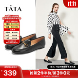 他她（TATA）方头乐福鞋女休闲平底一脚蹬小皮鞋女单鞋春秋款FLC22AM4 黑色 38