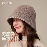 CACUSS帽子女秋冬季保暖渔夫帽针织大头围显脸小户外旅游盆帽  咖色