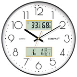 康巴丝（Compas）客厅钟表万年历卧室石英钟表挂墙时钟日历挂钟 C3219-2钢琴黑35cm