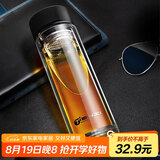 天喜（TIANXI）玻璃杯双层加厚水杯男女带茶隔泡茶养生杯黑色420ml老师礼物